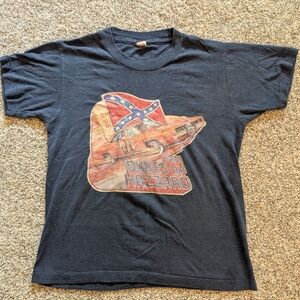 Vintage 1982 Dukes Of Hazzard General Lee Faded Graphic Blue TShirt Childs Large